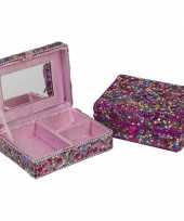 Sieradenkistje sieradenbox roze met glitters 8 x 11 cm