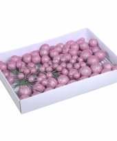Voordeelverpakking roze glitter kerstballetjes instekers 2 3 en 4 cm