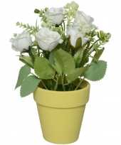 Witte bloemen rozen kunstplant in kunststof pot 19 cm
