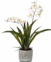 Witte orchidee kunstplant in keramische pot 45 cm